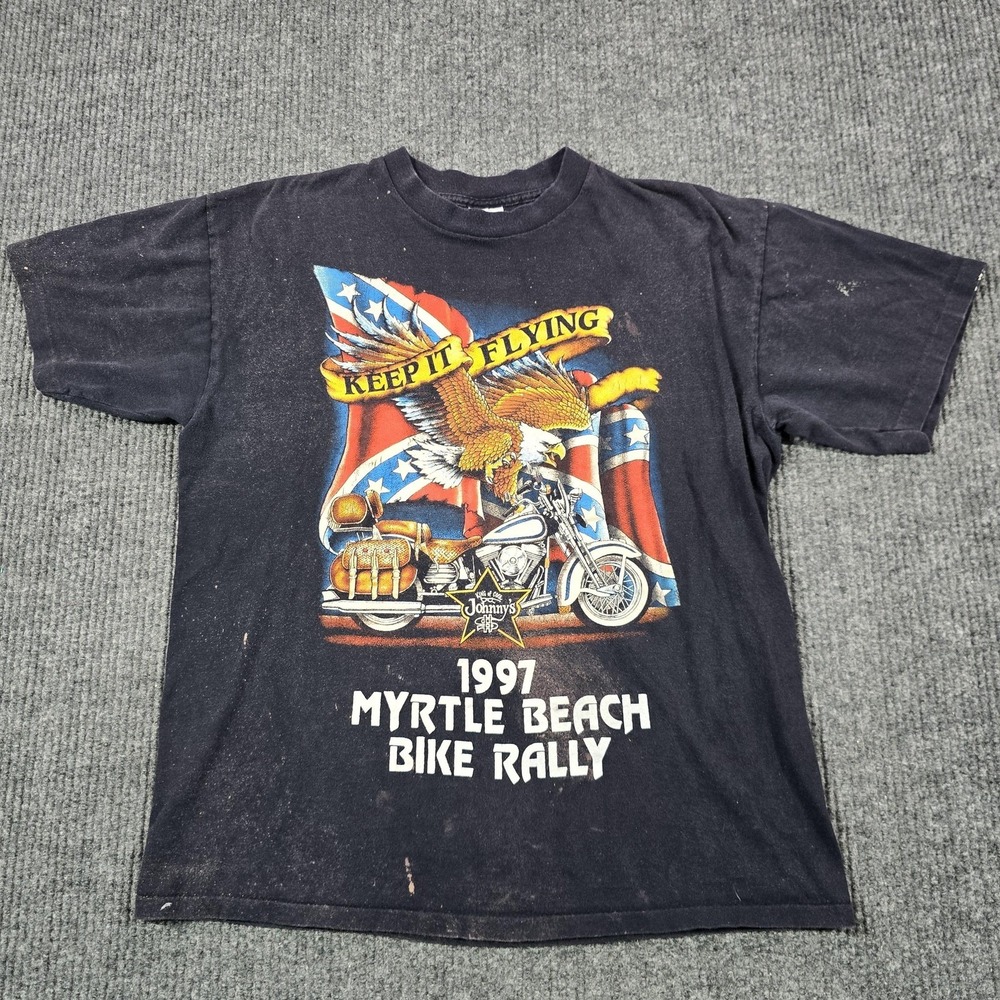Vintage Myrtle Beach Bike Rally Shirt Mens Large Black Eagle Americas Best 1997